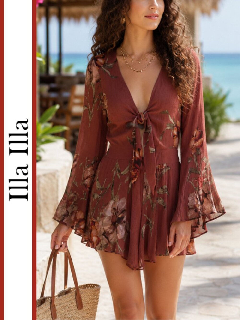 Illa Illa | Tie Front Bell Sleeve Floral Romper